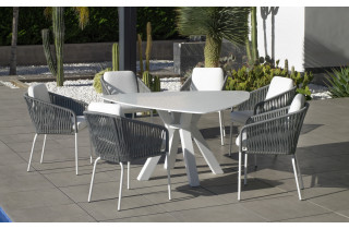 Ensemble table triangulaire et fauteuils de jardin 6 personnes en aluminium et Krion - Everest/tulip - blanc - Hevea