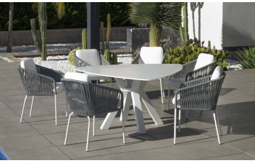 Ensemble table triangulaire et fauteuils de jardin 6 personnes en aluminium et Krion - Everest/tulip - blanc - Hevea