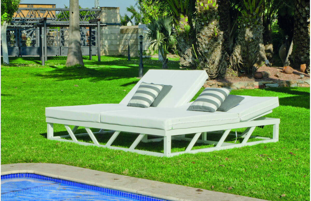 Lit de jardin balinaise multi-positions 2 personnes en aluminium et Dralon - Filipinas - blanc - Hevea