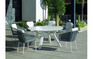 Ensemble table et fauteuils de jardin 6 personnes en aluminium et Krion - Montblanc/tulip - blanc - Hevea