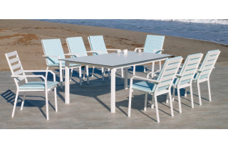 Ensemble table et fauteuils de jardin 8 personnes en aluminium et HPL - Palma/caravel - blanc - Hevea