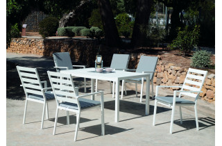 Ensemble table et fauteuils de jardin 6 personnes en aluminium et Dralon - Palma - Hevea