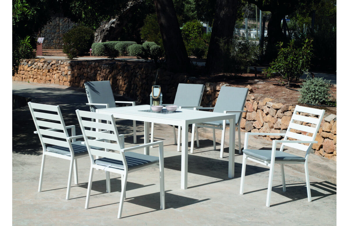 Ensemble table et fauteuils de jardin 6 personnes en aluminium et Dralon - Palma - Hevea