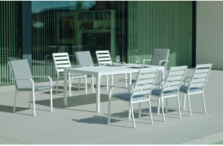 Ensemble table et fauteuils de jardin 8 personnes en aluminium et Dralon - Palma caravel - blanc - Hevea