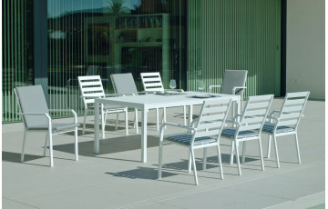 Ensemble table et fauteuils de jardin 8 personnes en aluminium et Dralon - Palma caravel - blanc - Hevea
