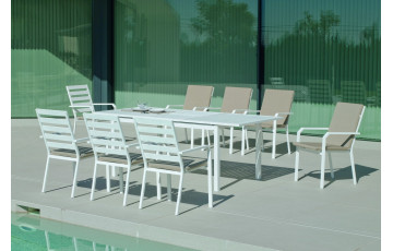 Ensemble table et fauteuils de jardin extensible 8 personnes en aluminium et Dralon - Palma caravel - blanc - Hevea