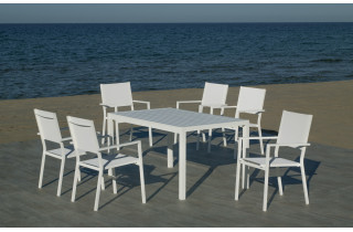 Ensemble table et fauteuils de jardin 6 personnes en aluminium et textilène - Palma roma - blanc - Hevea