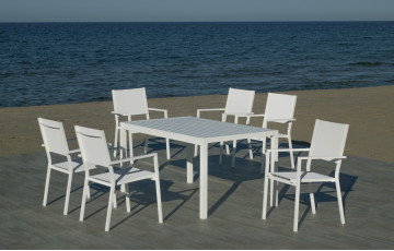 Ensemble table et fauteuils de jardin 6 personnes en aluminium et textilène - Palma roma - blanc - Hevea