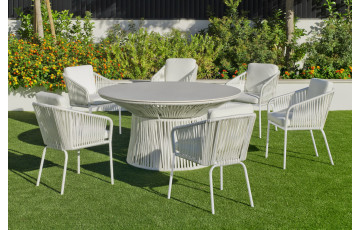 Ensemble table et fauteuils de jardin 6 personnes en aluminium et Krion - Rhodos/tulip - blanc - Hevea