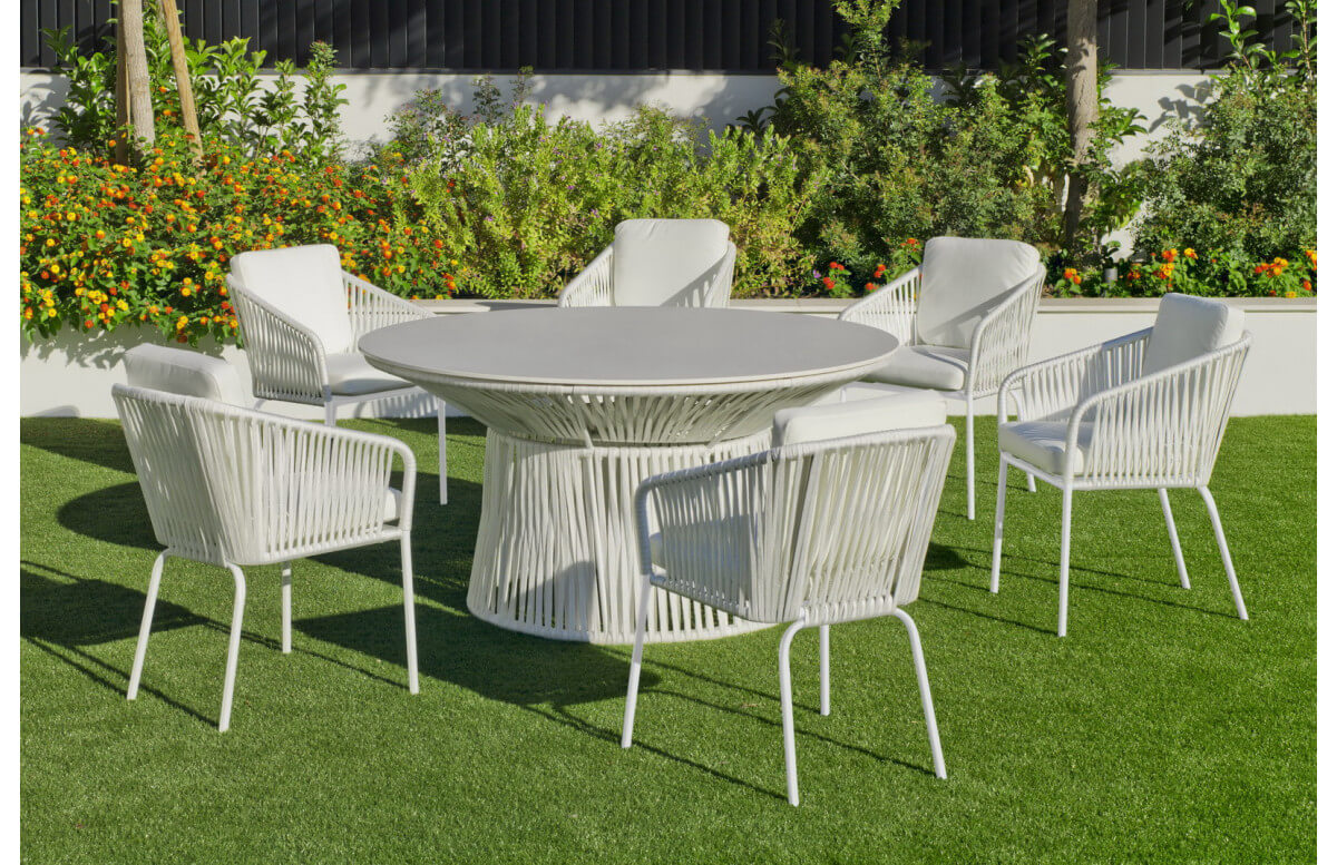 Ensemble table et fauteuils de jardin 6 personnes en aluminium et Krion - Rhodos/tulip - blanc - Hevea