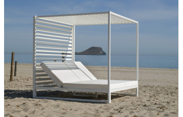 Lit de jardin balinaise multi-positions 2 personnes en aluminium et Dralon - Santorini - blanc - Hevea