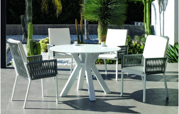 Ensemble table ronde et fauteuils de jardin 4 personnes en aluminium et Krion - Velonia/catania - blanc - Hevea