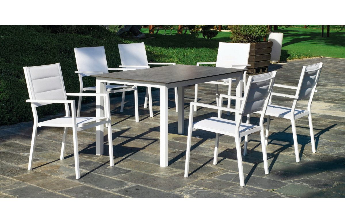 Ensemble table et fauteuils de jardin 6 personnes en aluminium et HPL - Palma/milos - Hevea