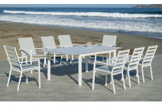 Ensemble table et fauteuils de jardin Palma extensible 8 personnes en aluminium, HPL et DralonLux - Hevea