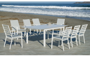 Ensemble table et fauteuils de jardin Palma extensible 8 personnes en aluminium, HPL et DralonLux - Hevea