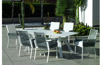 Table salon de jardin 6 personnes en aluminium et Krion - Andes - blanche - Hevea