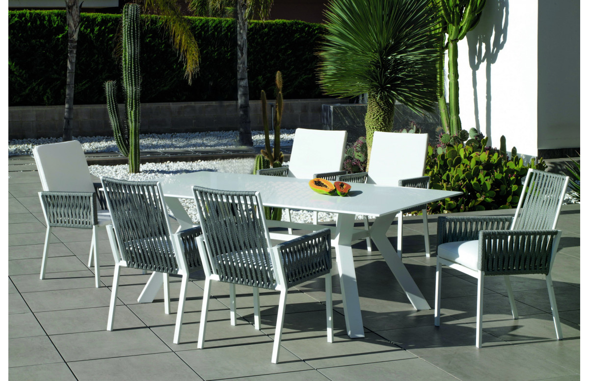 Table salon de jardin 6 personnes en aluminium et Krion - Andes - blanche - Hevea