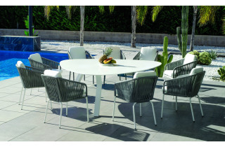 Table triangulaire salon de jardin 8 personnes en aluminium et Krion - Everest - blanche - Hevea