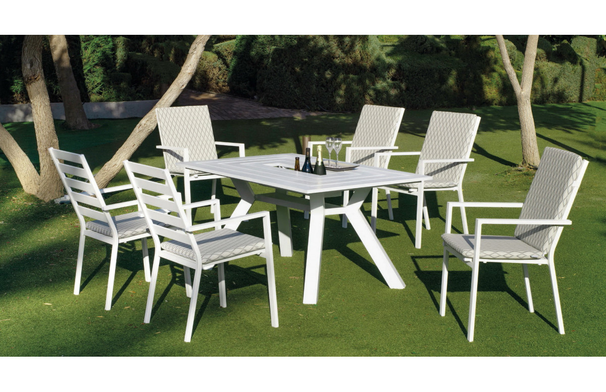 Table salon de jardin 10 personnes en aluminium - Samara - blanche - Hevea Table salon de jardin 10 personnes en aluminium - Samara - blanche - Hevea