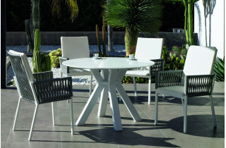 Table ronde salon de jardin 4 personnes en aluminium et Krion - Sumatra - blanche - Hevea