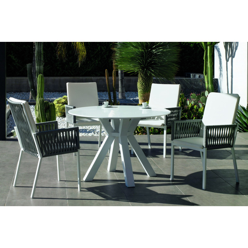 Table ronde salon de jardin 4 personnes en aluminium et Krion - Sumatra