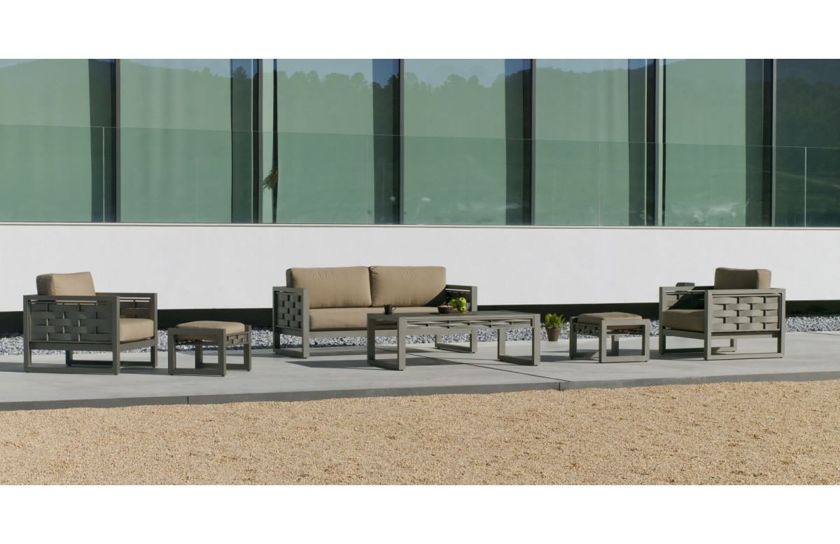 Salon de jardin bas 6 personnes en aluminium et Dralon - Augusta - champagne - Hevea Salon de jardin bas 6 personnes en aluminium et Dralon - Augusta - champagne - Hevea