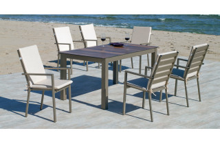 Ensemble table et fauteuils de jardin 6 personnes en aluminium et HPL - Camelia/palma - champagne - Hevea