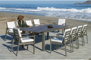 Ensemble table et fauteuils de jardin extensible 10 personnes en aluminium et Dralon - Camelia - champagne - Hevea