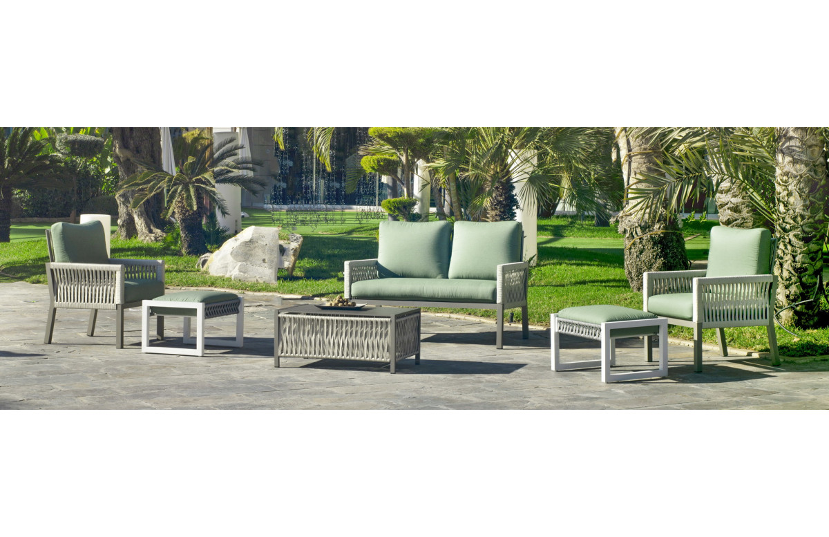 Salon de jardin bas 6 personnes en aluminium et cordage - Havana - champagne - Hevea