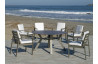 Ensemble table ronde et fauteuils de jardin 6 personnes en aluminium et HPL - Sumatra/camelia - champagne - Hevea