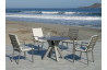 Ensemble table ronde et fauteuils de jardin 4 personnes en aluminium et HPL - Sumatra/palma - champagne - Hevea