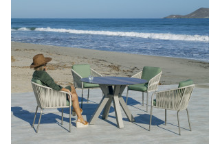 Ensemble table ronde et fauteuils de jardin 4 personnes en aluminium et HPL - Sumatra/tulip - champagne - Hevea