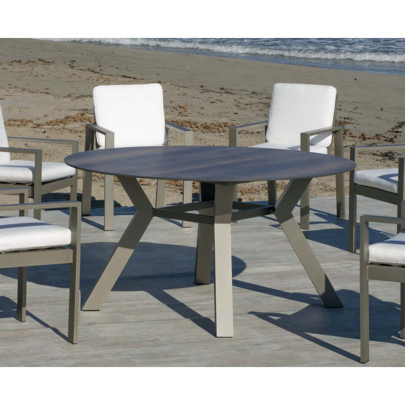 Table ronde salon de jardin 6 personnes en aluminium et HPL - Sumatra