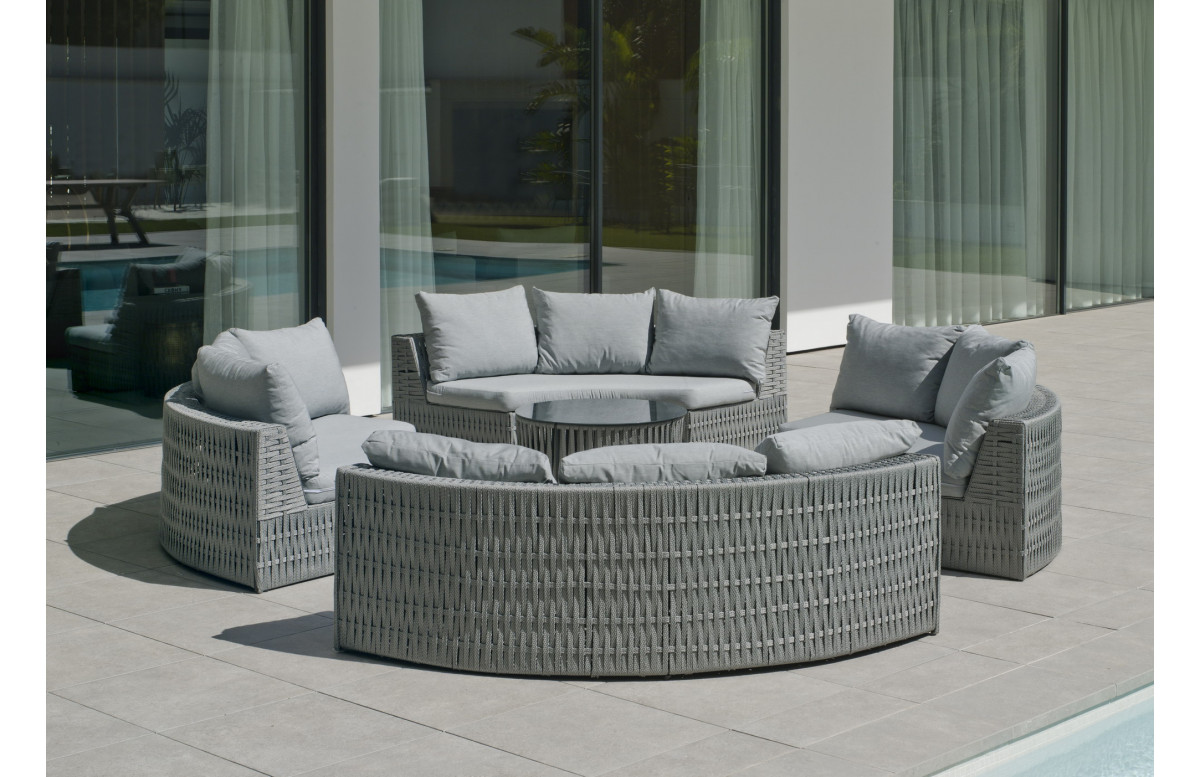 Salon de jardin bas rond 8 personnes en aluminium et cordage - Naroha -  gris - Hevea