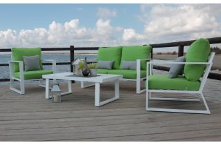 Salon de jardin bas 4 personnes en aluminium et Dralon - Bolonia - blanc - Hevea