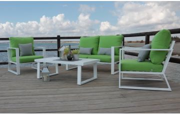 Salon de jardin bas 4 personnes en aluminium et Dralon - Bolonia - blanc - Hevea