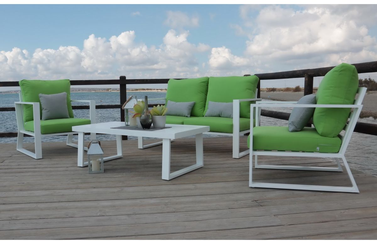 Salon de jardin bas 4 personnes en aluminium et Dralon - Bolonia - blanc - Hevea