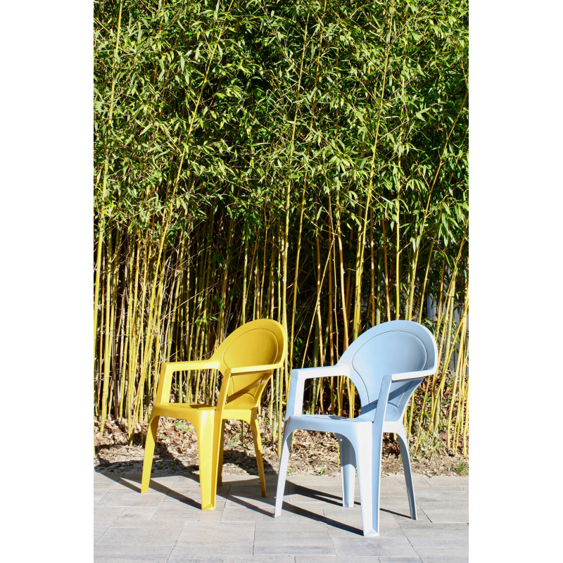 FAUTEUIL DE JARDIN EMPILABLE EN POLYPROPYLÈNE JAUNE ET BLANC LARA - Le  Chaisier