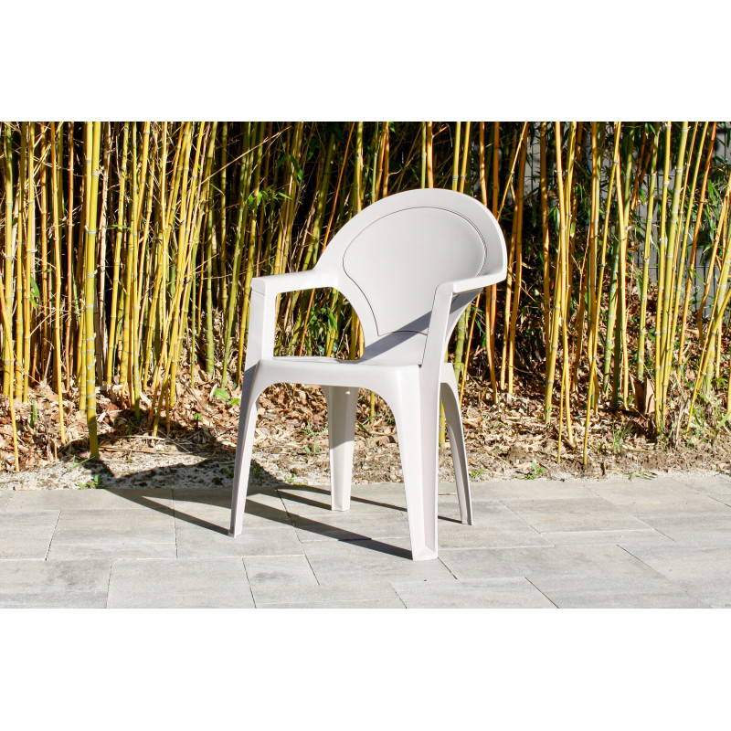 FAUTEUIL DE JARDIN EMPILABLE EN POLYPROPYLÈNE JAUNE ET BLANC LARA - Le  Chaisier