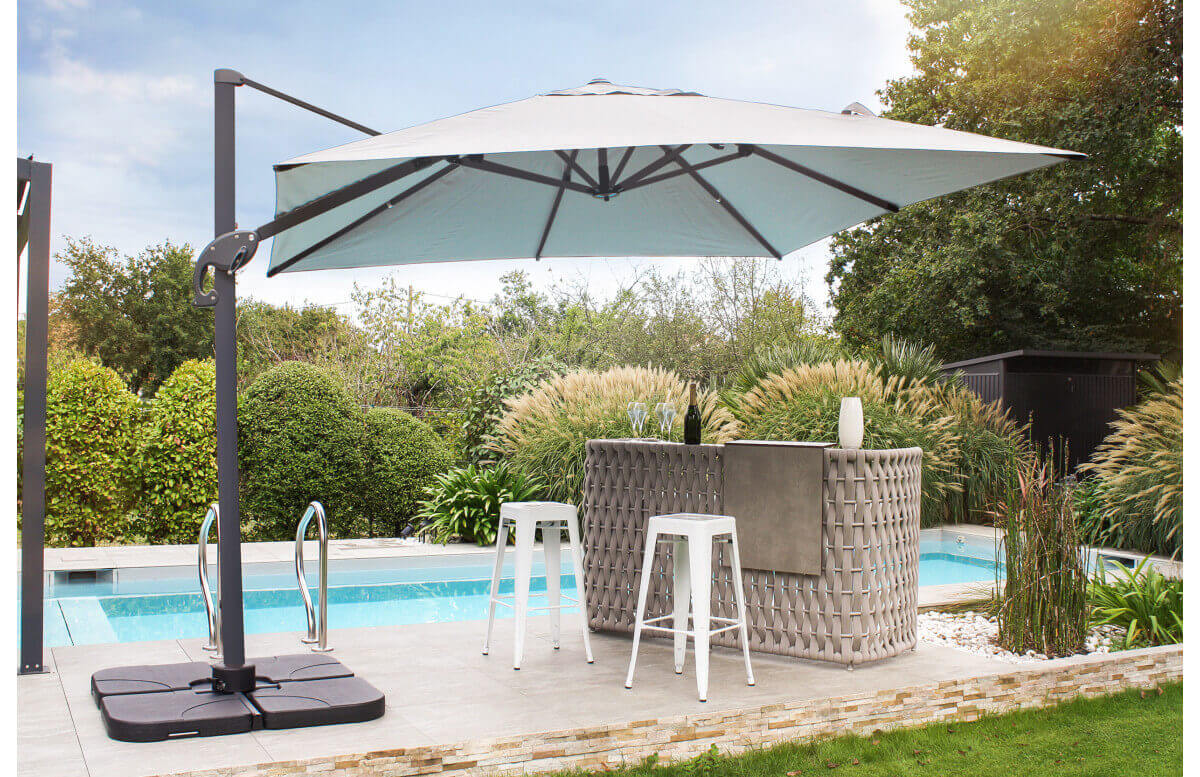 Parasol déporté Ø2,7 m hexagonal Sunflower gris clair