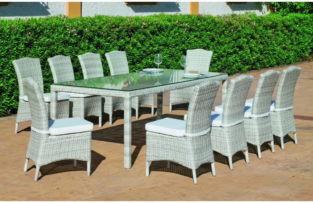 Ensemble table et fauteuils en résine tressée et Dralon 10 personnes - Celebes - beige - Hevea Ensemble table et fauteuils en résine tressée et Dralon 10 personnes - Celebes - beige - Hevea