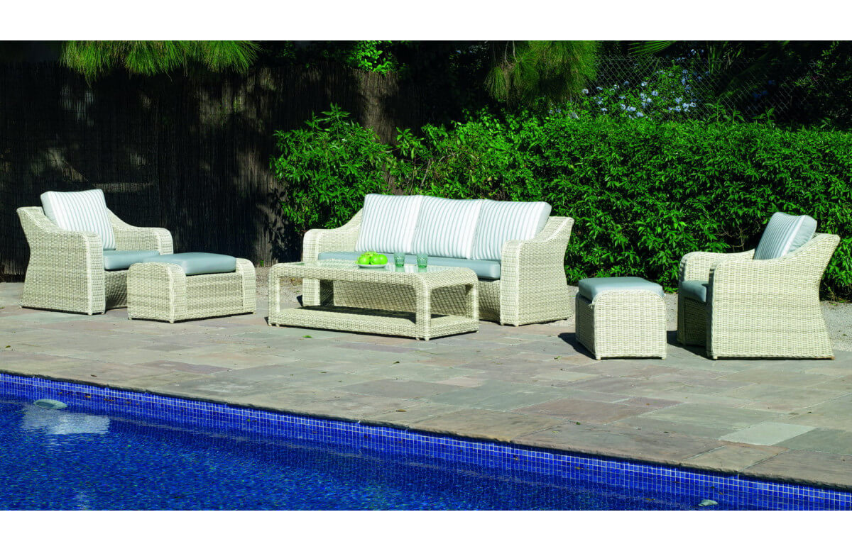 Salon de jardin bas en résine tressée et Dralonlux 5 personnes - Celebes - beige - Hevea