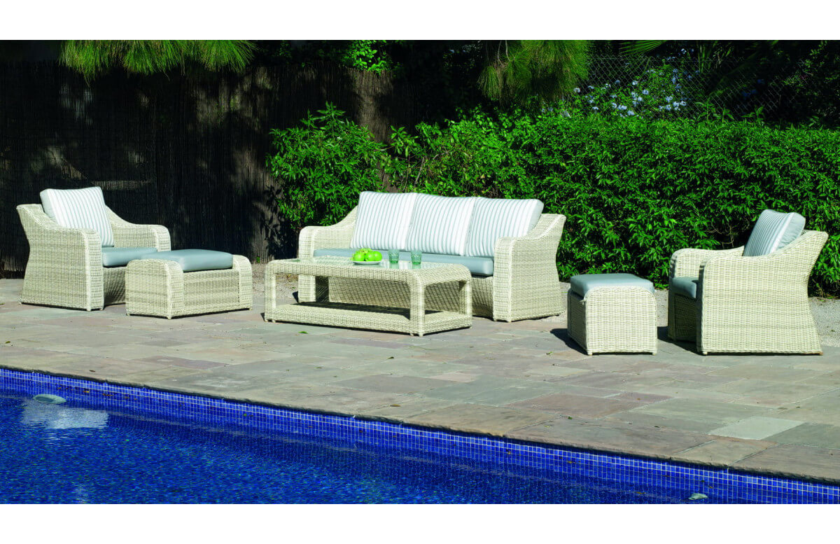 Salon de jardin bas en résine tressée et Dralonlux 5 personnes - Celebes - beige - Hevea