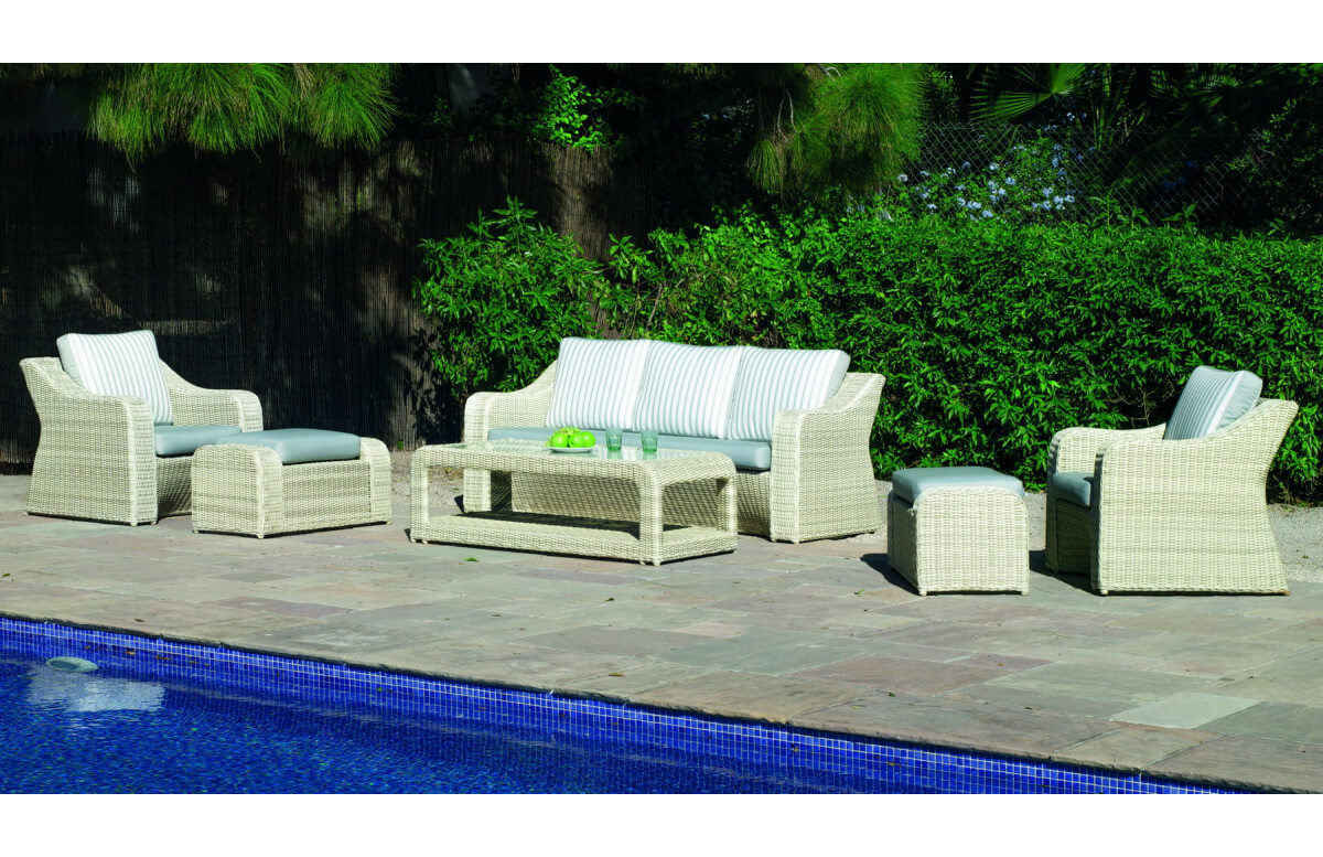 Salon de jardin bas en résine tressée et Dralonlux 7 personnes - Celebes - beige - Hevea