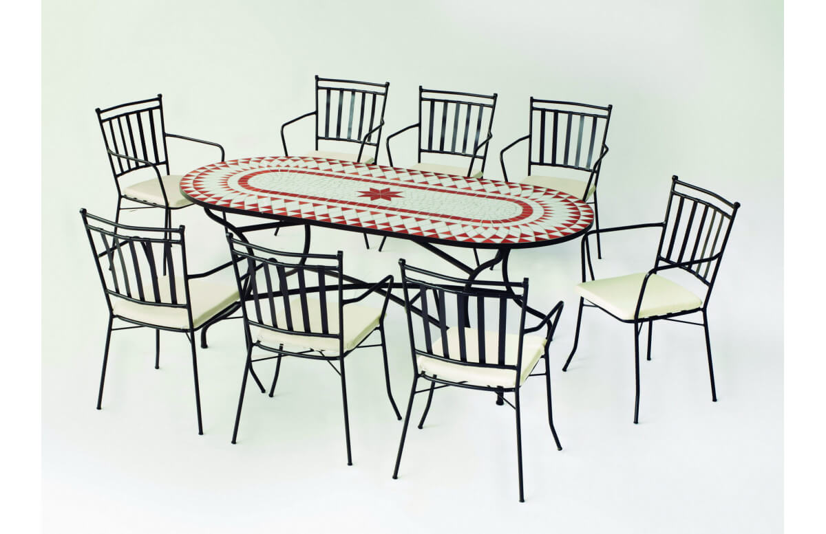 Table de jardin ovale mosaïque en acier 8 personnes - Neypal - ecru - Hevea Table de jardin ovale mosaïque en acier 8 personnes - Neypal - ecru - Hevea