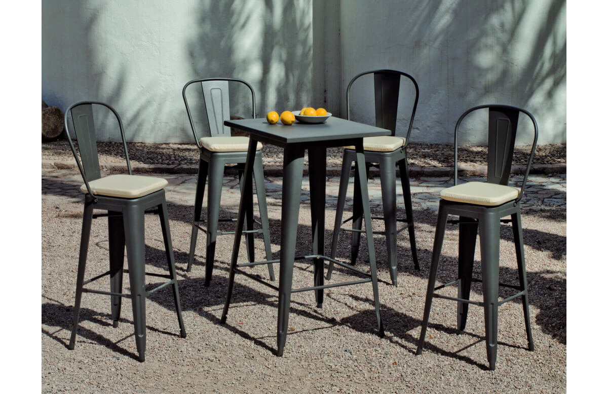 Ensemble haut table et fauteuils en acier et Dralon 4 personnes - Club - anthracite - Hevea