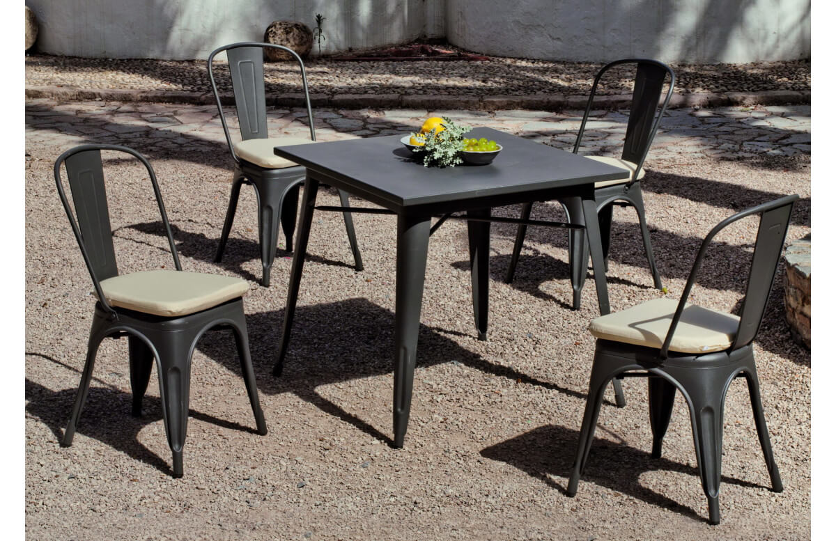 Ensemble table et chaises bistrot en acier et Dralon 4 personnes - Ancona - anthracite - Hevea Ensemble table et chaises bistrot en acier et Dralon 4 personnes - Ancona - anthracite - Hevea