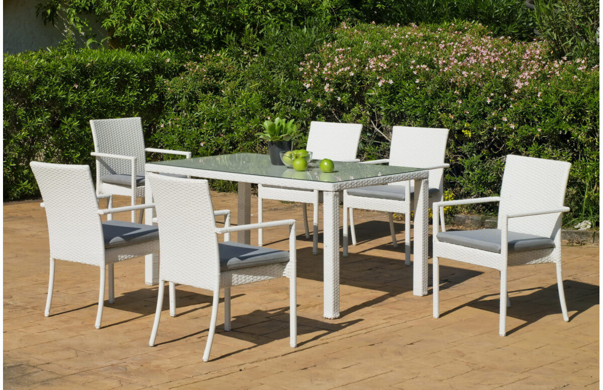 Table de jardin en résine tressée 4 personnes - Astorga - blanche - Hevea