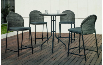 Ensemble haut table et fauteuils ronde en acier et Dralon 4 personnes - Sulam Antea - gris - Hevea