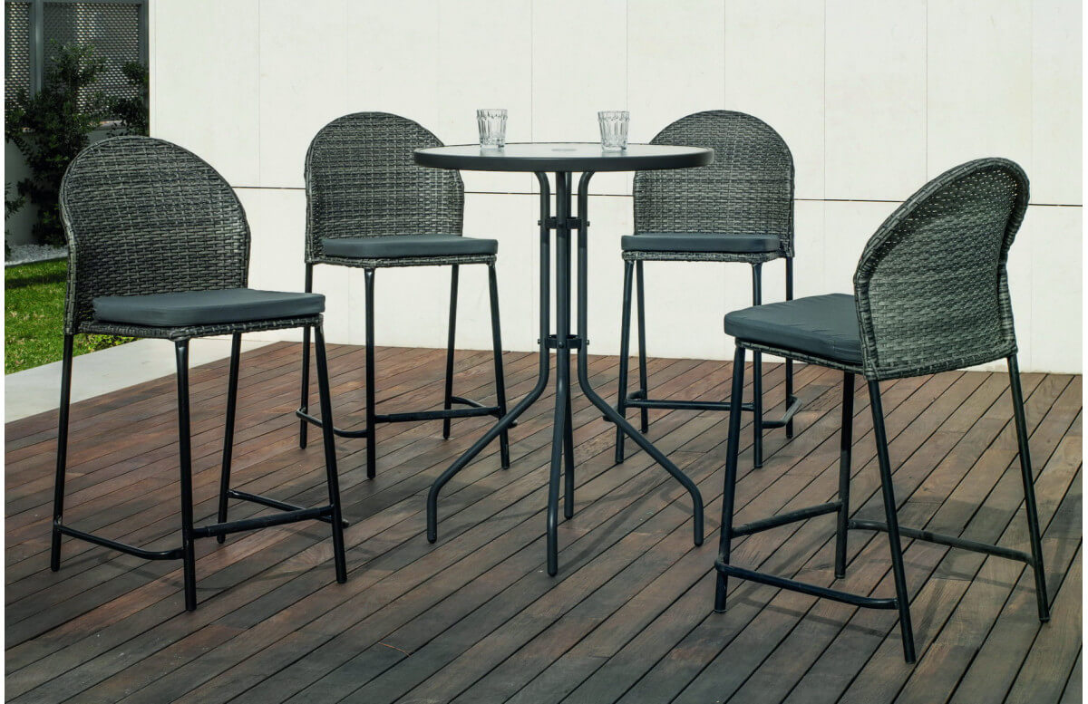 Ensemble haut table et fauteuils ronde en acier et Dralon 4 personnes - Sulam Antea - gris - Hevea